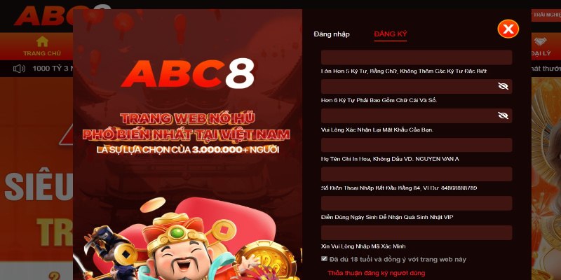 Bạn hoàn thành các thông tin đăng ký ABC8 đúng theo mẫu